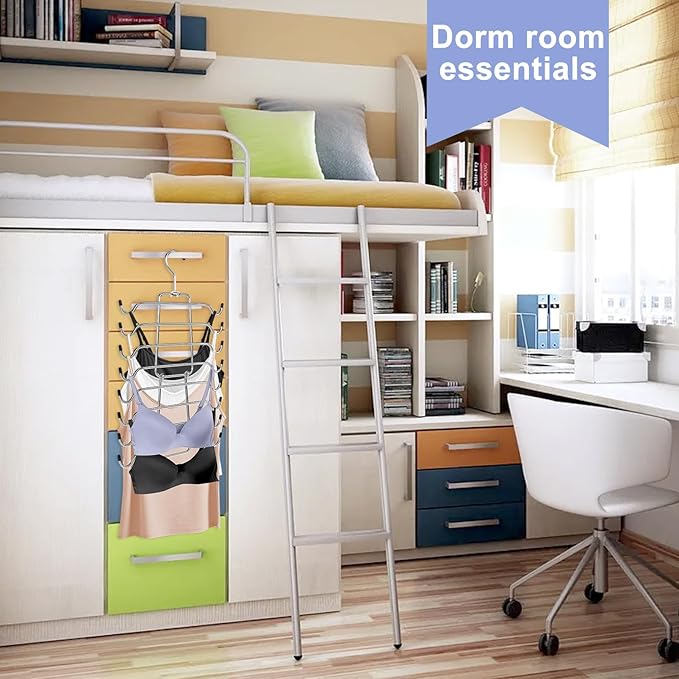 4Pcs Tank Top Hangers Space Saving Hanger Organizer Bra Hangers for Closet Organizer 360° Rotating Metal Closet Organizers and Storage Lingerie Hangers for Cami Bras Belts Swimsuits Lingeries Silver