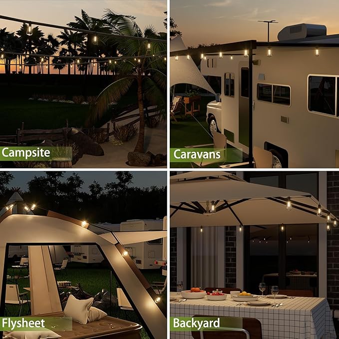 Outdoor String Lights 100 ft, LED Patio Lights with 52(50+2 Spare ST38 Shatterproof Bulbs, IP 65 Waterproof, Outside Hanging Light for Cafe Bistro Backyard