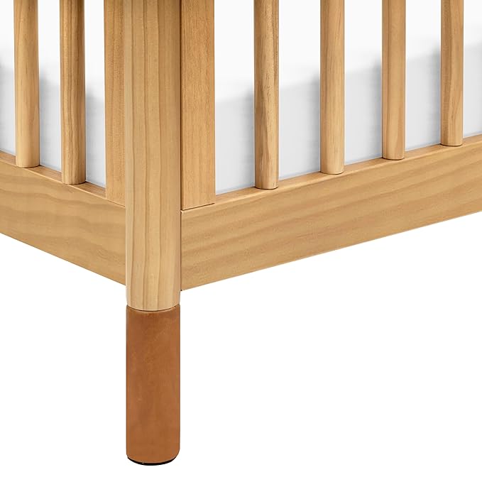 Babyletto Gelato 4-in-1 Convertible Crib with Toddler Bed Conversion in Honey with Vegan Tan Leather Feet, Greenguard Gold Certified