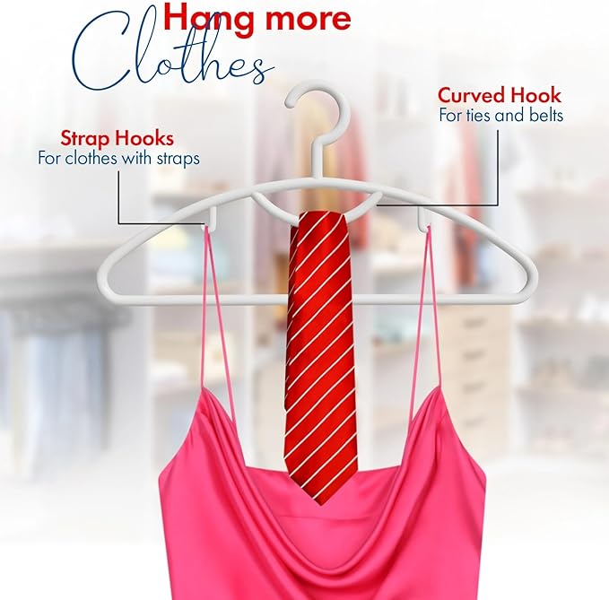 Plastic Clothes Hangers- 12 Pack Heavy Duty Plastic Hangers for Clothes, Coats, Dress, Suits- Non Slip Closet Cloth Hanger with Hook for Scarves, Belts & Ties- Snag Free White Hangers for Shirts