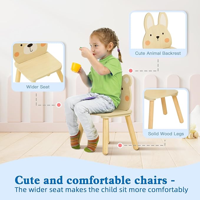 OOOK Kids Wooden Animal Chairs, Including Rabbit and Bear Chair, Kids Playroom Furniture for Eating, Reading, Playing