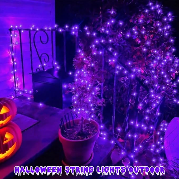 QITONG 165ft 500 LED Purple String Lights, Halloween Lights Outdoor Waterproof with 8 Modes, Green Wire Christmas Twinkle Lights Plug in Indoor