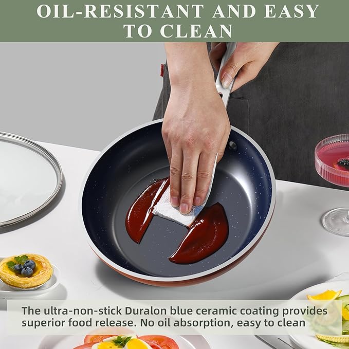 Nuwave 7pc Cookware Set Healthy Duralon Blue Ceramic Nonstick Coated, Diamond Infused Scratch-Resistant, PFAS Free, Oven Safe, Induction Ready & Evenly Heats, Tempered Glass Lids & Stay-Cool Handle