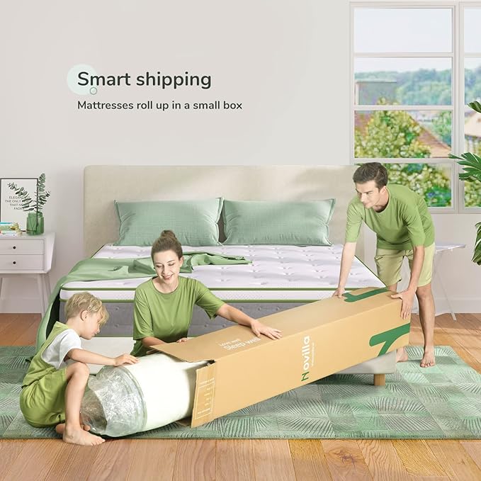 Novilla Queen Size Mattress, 10 Inch Hybrid Pillow Top Queen Mattress in a Box with Gel Memory Foam & Individually Wrapped Pocket Coils Innerspring for a Cozy & Peaceful Sleep