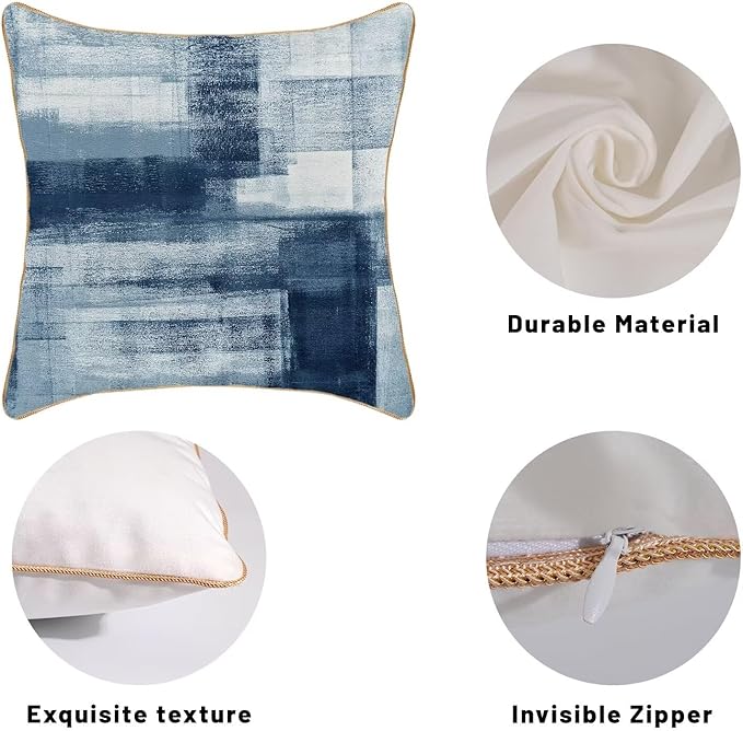 Blue White Throw Pillow Covers 18x18 Set of 2, Abstract Art Decorative Throw Pillow Covers Modern Abstract Soft Polyester Pillowcase Outdoor Cushion Cover for Sofa Couch Farmhouse Room Bed