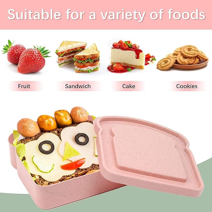 NADUSEP Sandwich Containers, Sandwich Containers for Lunch Boxes Plastic Toast Shape Food Storage Sandwich Box with Lid, BPA Free and Reusable, Microwave Safe, for Adults (Pink Grey)