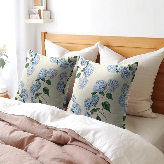 Kawani Blue Hydrangea Pillow Covers 24x24 Inch Set of 2 Blue Floral Outdoor Decorative Throw Pillow Covers Rustic Flower Pillowcases Spring Summer Cushion Covers for Home Couch Decor