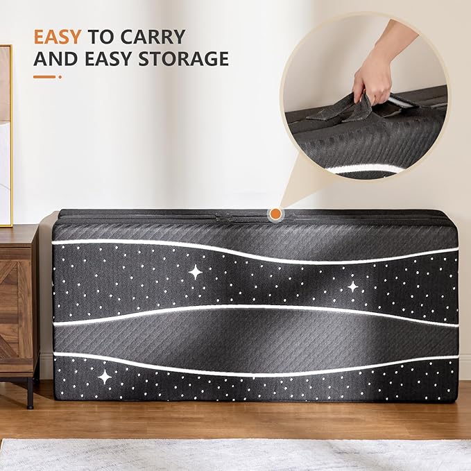 Sweetnight Tri-fold Mattress - 4 Inch Dual-layer Foam Folding Mattress | Removable & Washable 500G Superfine Fiber Cover | Suitable for Camping, RV & Home Use (Twin)