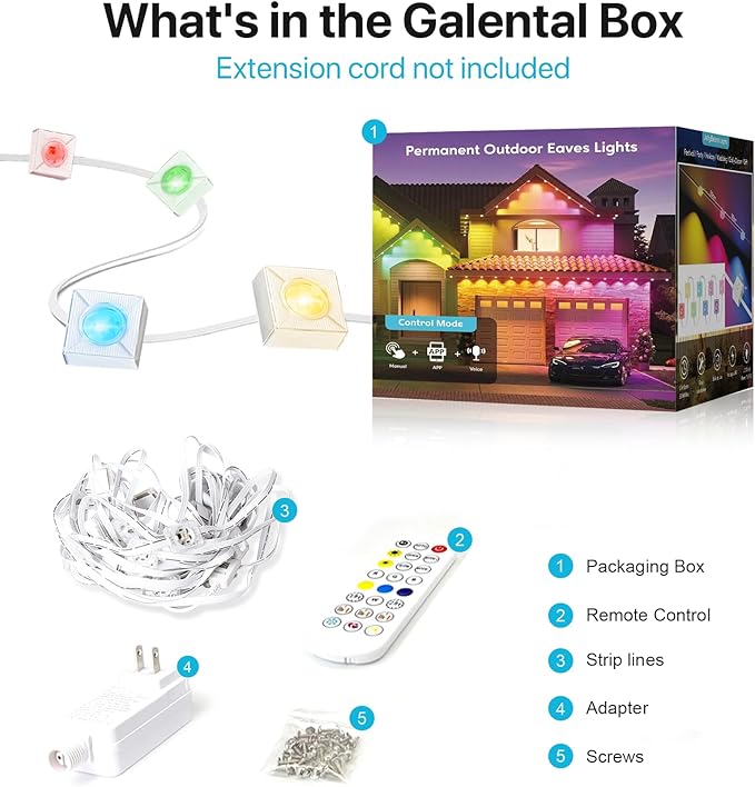 Permanent Outdoor Lights, 50FT RGB+IC LED Lights with Smart APP & Remote Control, 72 Scene Modes, Waterproof IP65 for Holiday, Christmas, Yard Decorations(Extension Cord Not Included)