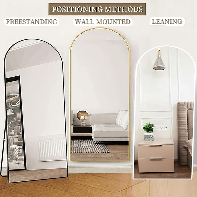 OGCAU Full Length Mirror, 76"x34" Arched-Top Floor Mirror, Hanging or Leaning, Standing Body Mirror, Wall Mounted with Aluminum Frame for Living Room (White)