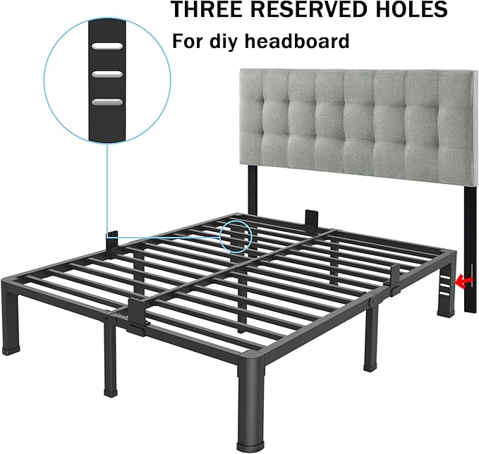 FUIOBYVV 12 Inch King Bed Frame with Rounded Corner and Headboard Hole Mattress Retainers 3500 LBS Metal Heavy Duty Steel Slats Support No Box Spring Needed Platform Noise Free Easy Assembly