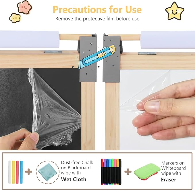 Kinder King 3 in 1 Wooden Kids Easel, Adjustable Double-Sided Art Easel for Kids, Magnetic Whiteboard & Chalkboard, Paper Roller, Art Supplies, Painting Drawing Easel Toddler Gift Ages 3+, Grey