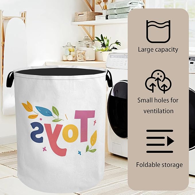 Toys Foldable Canvas Laundry Basket with Handles - Toy Organizer, Heavy Duty for Home,Bedroom, Dorm, Bathroom