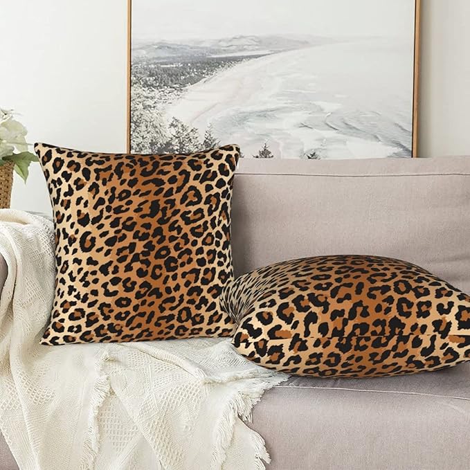 BETGINY Leopard Throw Pillow Cover 18X18 Inch Pack of 2,Cheetah Print Pillow Covers Square Cushion Faux Animal Skin Pillowscase for Bedroom Home Sofa Decoration