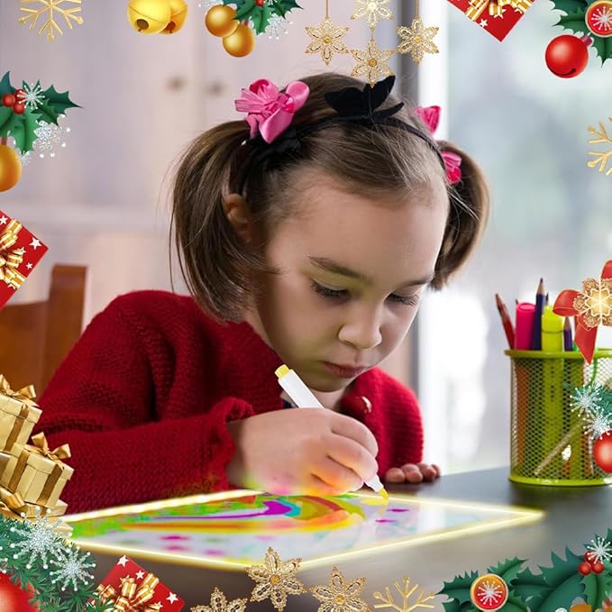 LED Note Board with Colorful, Lighted Acrylic Dry Erase Board, Adjustable Stand and 7 Pens (7.9' X 7.9')