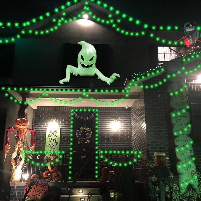 QITONG 165ft 500 LED Green Halloween Lights Outdoor Waterproof, 8 Modes String Lights Indoor, Clear Wire Christmas Light Plug in