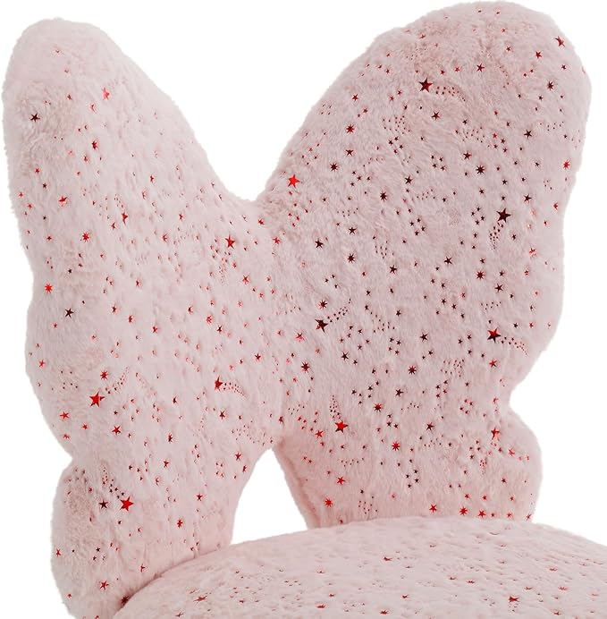 Cute Fuzzy Kids Chair for Teenage Girls Rolling Study Desk Student Chair Furry Computer Task Chair, Adjustable Butterfly Shaped Reading Vanity Chair for Bedroom, Pink
