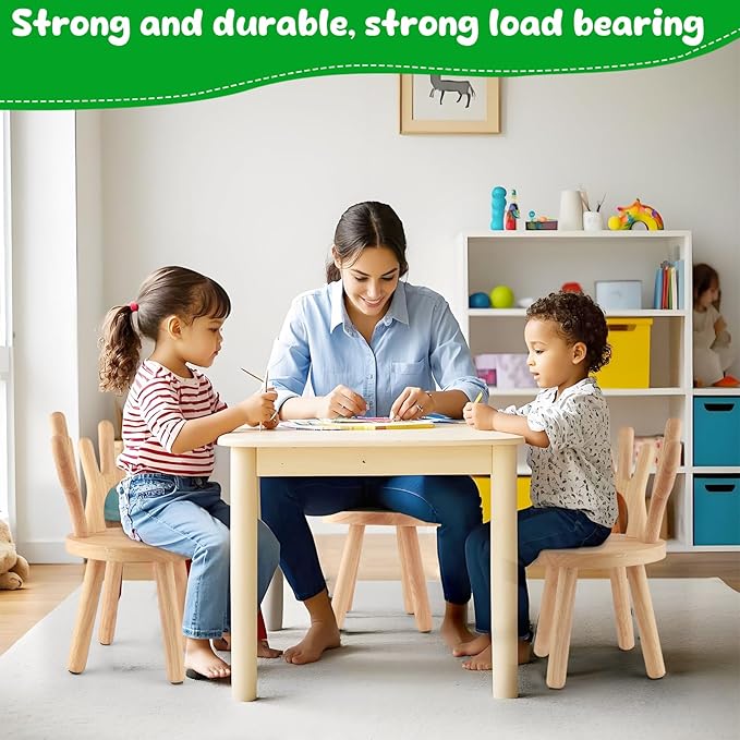 Wooden Step Stool Children Toddler Chair Kids Desk Chair with Non-Slip Foot Mat Wood Wax Oil Craft Sensory Table for Kids Playroom Classroom Boys Girls Age 2+ Size:10" L X 10" W X 18" H (Nature)