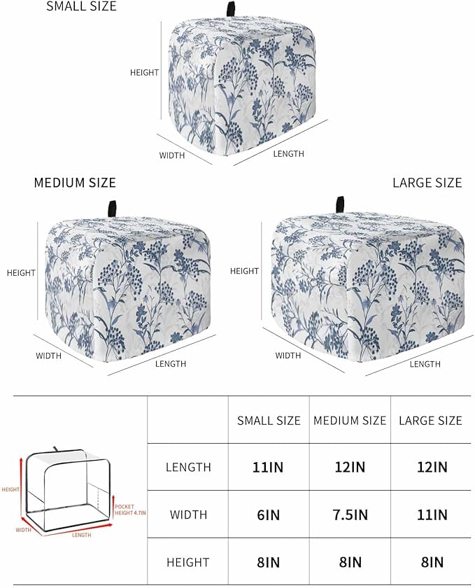 Toaster Cover 2 Slice Blue Leaves Toaster Oven Cover with Pockets Fruit Floral Plant Dustproof Bakeware Protector Small Kitchen Appliance Dust Covers and Fingerprint Protection for Women
