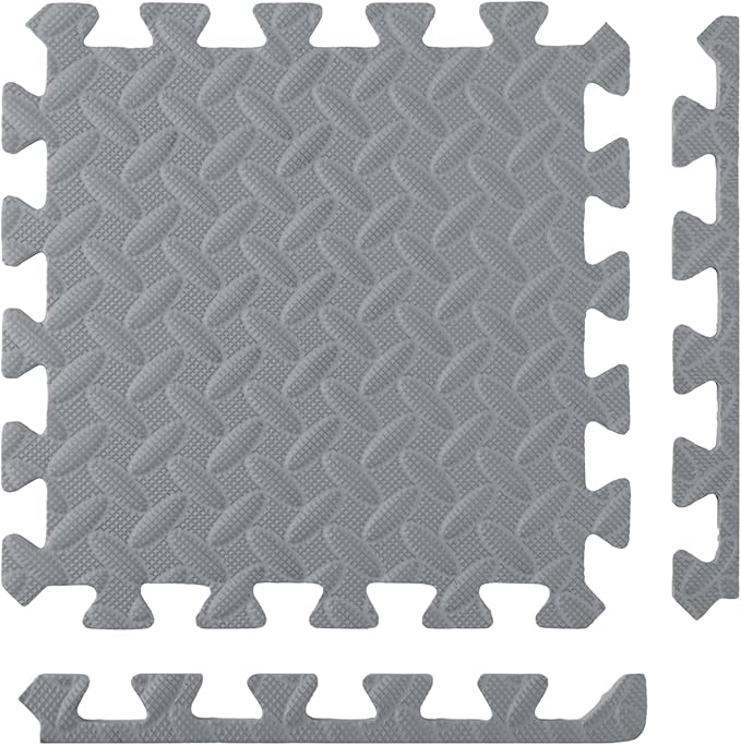 Shihanee 16 Pcs Foam Floor Baby Tiles 11.81 x 11.81 inches Foam Floor Mats Play Mats Bulk with Borders Interlocking for Kids Baby Playroom Nursery Gym(Gray)