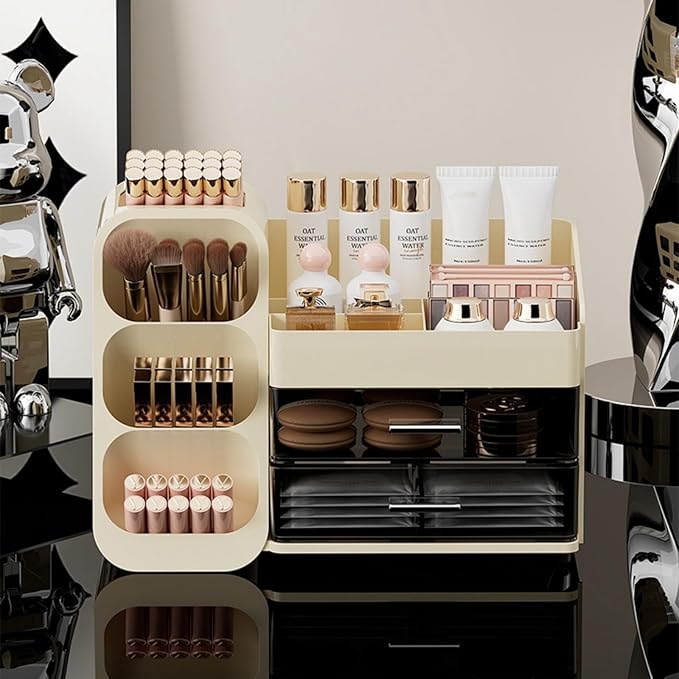 Makeup Organizer with Drawers for Vanity,Spacious Cosmetic Display Case,Perfect Storage Solution for Your Beauty Essential (Cream)