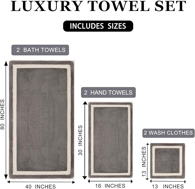 Bath Towel Set,Premium Microfiber Bathroom Towel-2 Extra Large Bath Sheets,2 Hand,2 Washcloths,Super Soft Highly Absorbent Luxury Shower Towels for Bathroom(Dark Grey 6Piece)