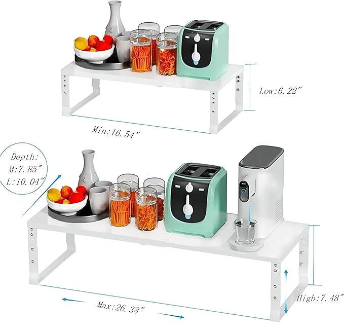 Expandable Spice Rack Organizion for Kitchen Cabinet, Seasoning,Bathroom Organizer Display Shelf, Stackable Multi-Purpose Shelves.Easy-to-Install(1Pack/White,Large