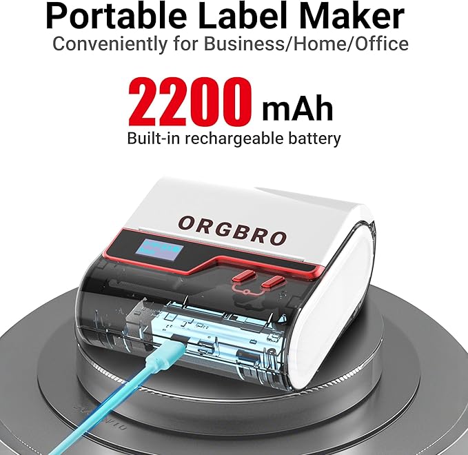 ORGBRO Z3 Label Maker Machine with Tape, 3 Inch Bluetooth Thermal Label Printer, Portable Sticker Printer for Small Business, Office, Home Organization, Barcode, Address, Compatible with Phones & PC