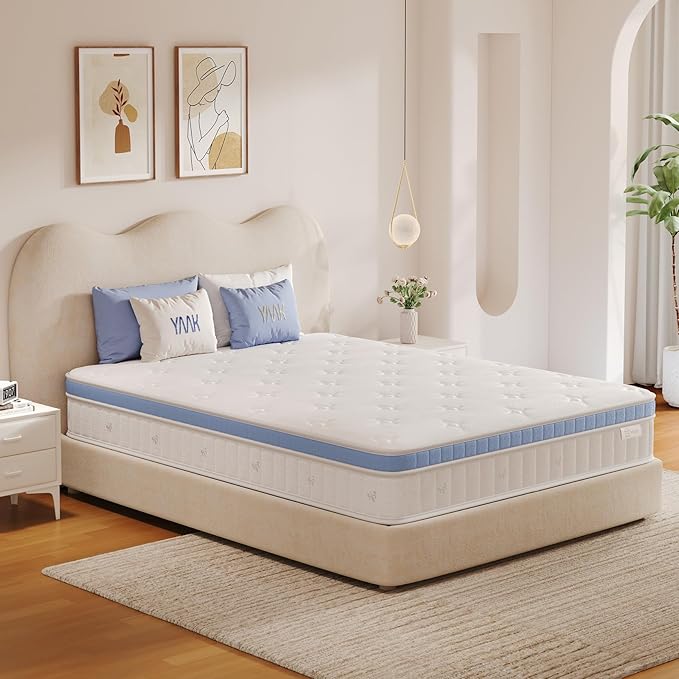 Queen Mattress 10 Inch, Hybrid Mattress Plush in a Box,Individual Pocket Spring Queen Size Bed with Breathable Memory Foam, Pressure Relief, Medium Firm Back Support for Adults
