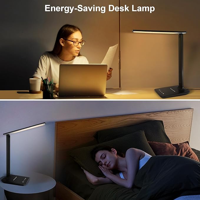 karidi LED Desk Lamp Dimmable Table Lamp with USB Charging Port, 5 Lighting Modes, Sensitive Control, Foldable Portable Desk Light for Home Office Bedroom Reading