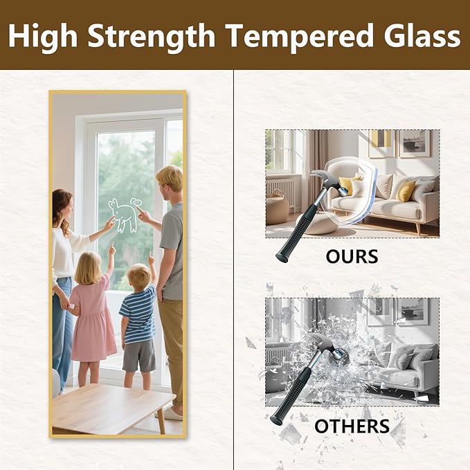 Koonmi 68"x22" Floor Mirror Full Length, Bedroom Floor Body Mirror with Stand, Large Gold Mirror, Leaning, Standing or Hanging Horizontally/Vertically