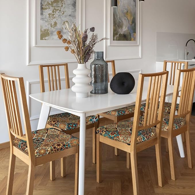 Seat Covers for Dining Room Chairsset of Set of 6, Colorful Vintage Bohemian Boho Mandala Floral Stretch Chair Seat Covers Cushion Slipcovers for Kitchen Office