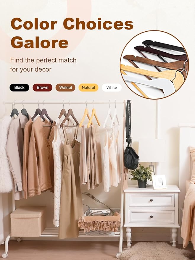 HOUSE DAY Black Wooden Hangers 10 Pack, Solid Wood Hanger with Non Slip Pant Bar, Heavy Duty Wooden Coat Hanger for Closet, Smooth Finish Wood Clothes Hangers for Shirts, Suits, Jackets, Dress