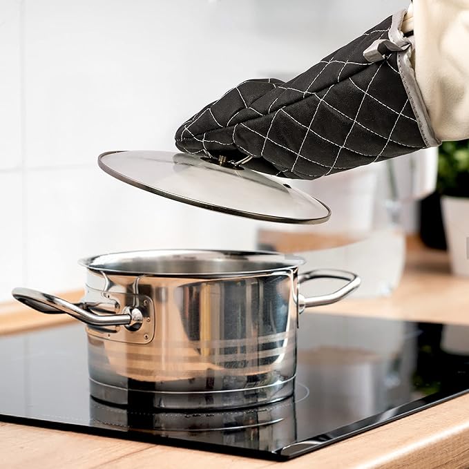 Oven Mitts Flame Retardant Mitts Heat Resistant to 425 °F 15 Inch Kitchen Mitt Black Color 2-Pack