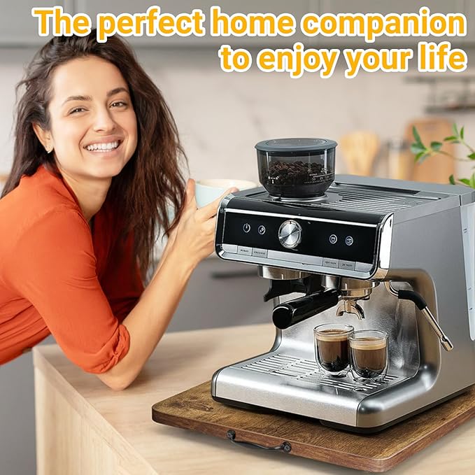360° Rotatable Sliding Tray for Kitchen Appliances, Wooden Sliding Tray for Coffee Maker, Coffee Pot Slides for Countertop Installation, Easy to Slide (Brown, Small)