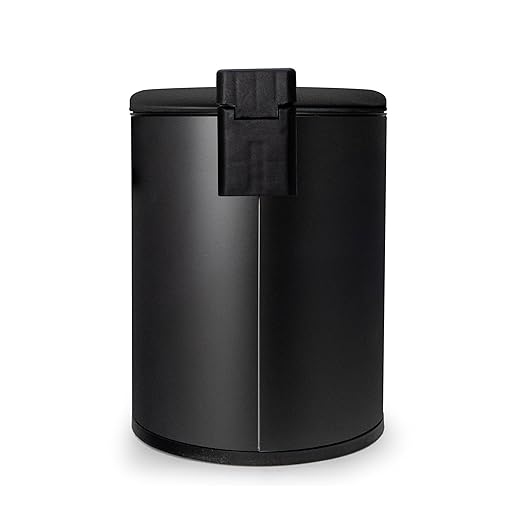 ACENTO 1.3 Gal Round Bathroom Trash Can with Lid – Stainless Steel Small Trashcan with Soft Close Pedal & Removable Liner – Compact Waste Bin for Bathroom, Bedroom, Dorm, Office – Matte Black