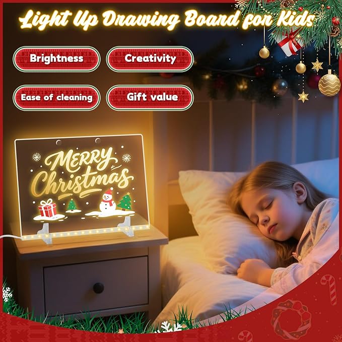 Lumiboard Led Drawing Board with 7 Colors,12"X8" Acrylic Dry Erase Board with Light, Include Adapter, Hanging Chain, Led Drawing Board for Kids with Stand,Birthday and Christmas Gifts for Kids