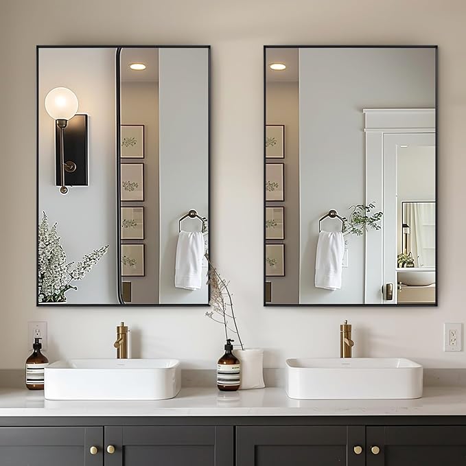 Wall Mirror 30" x 48" for Bathroom Modern Black Deep Frame Mirror for Wall Decorative Horizontal or Vertical Wall Mounted Mirror for Bedroom Living Room Entryway Wall Decor