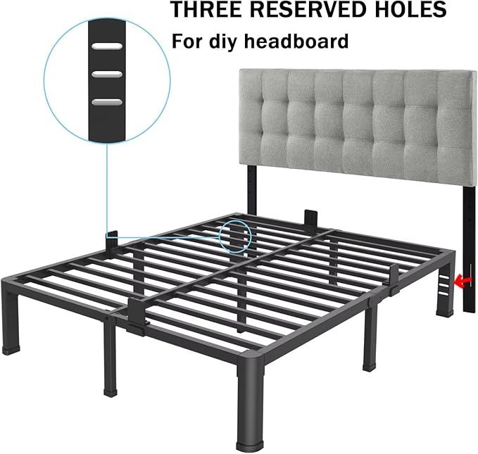 16 Inch California King Bed Frame with Rounded Corner and Headboard Hole Mattress Retainers 3500 LBS Metal Heavy Duty Steel Slats Support No Box Spring Needed Platform Noise Free Easy Assembly