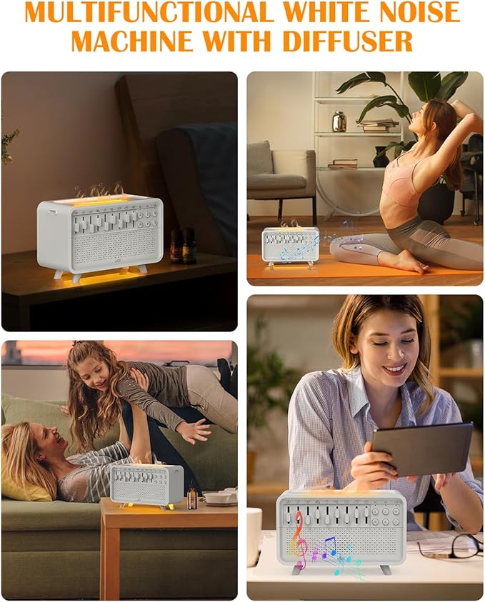 VLU White Noise Sound Machine Diffuser, Essential Oil Diffusers for Home, Air Aroma Diffuser Humidifier with 8 White Noise Effect & LED Night Light, Speaker, Timer, Plug in Design