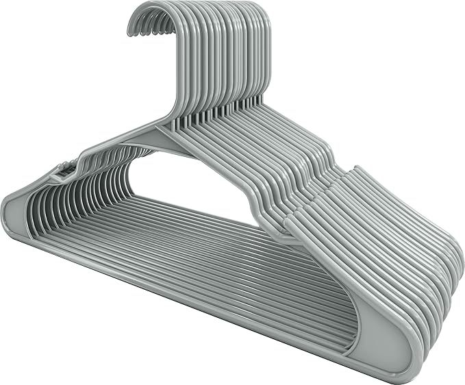 Utopia Home Plastic Hangers 30 Pack - Perfect Space Saving Clothes Hanger - Durable and Strong - Perfect Closet Organizers with Shoulder Grooves (Grey)
