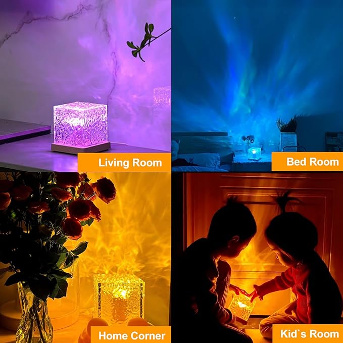 2 Packs Corded Lava Lamp with 2 Charger Adapters,Ocean Lamp Ocean Wave Projector Light Northern Lights Aurora Cube with 16 Colors and Dynamic Ripple Effect for Living Room Bedroom Decor - 5.1"