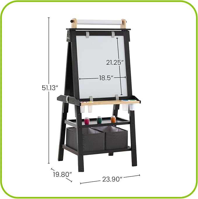Little Partners Deluxe Learn 'N Play Toddler Easel for Kids, Two-Sided Art Center with Chalkboard, Magnetic Dry Erase Whiteboard, Paper Feed, Storage Bins, Paint Containers (Charcoal & Natural)
