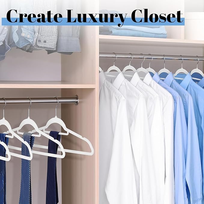Smartor White Velvet Hangers 20 Pack, Space Saving Clothes Hangers with Tie Bar, Non-Slip Felt Hanger with Shoulder Notches, Heavy Duty Suit Hanger for Coat, Shirt, Pants, Dress