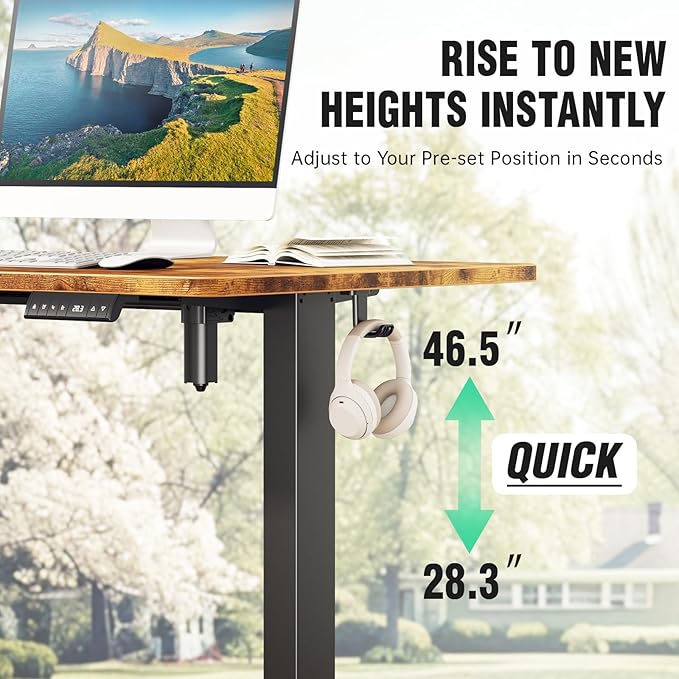 Veken 47.2" Standing Desk Electric, Height Adjustable Sit Stand Up, Wood Desktop, Work Home Office, Computer PC Table, Writing or Gaming Rising Desks, Brown