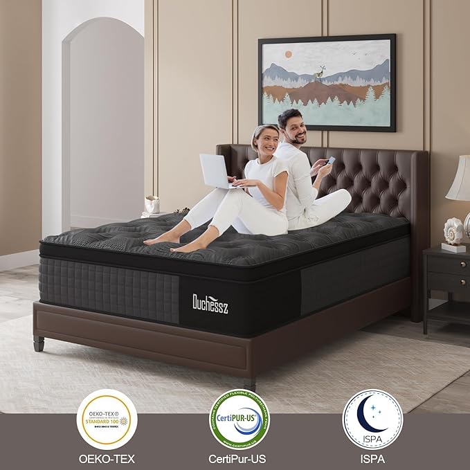 Full Mattress, 12 Inch Hybrid Mattresses Black with Gel Memory Foam and Individually Pocket Innerspring Euro Top Medium Firm for Motion Isolation, Edge Support