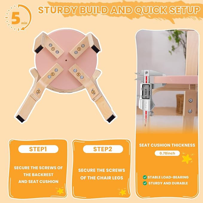 Swegrow Wooden Kids Chair, Toddler Chair for Table, Kids Stackable Chairs, Kid Wooden Furniture for Family/Playroom/Classroom(Set of 2-Color)