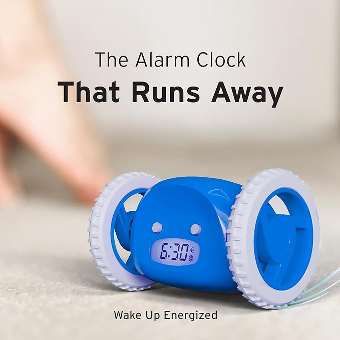 CLOCKY Extra Loud Alarm Clock for Heavy Sleepers on Wheels Rolls Runs Away Vibrating Easy to Set Super Smart Snooze Digital Bed Shaker Alarm Clock Funny Gift for Adults Kids Teens Bedrooms (Navy)
