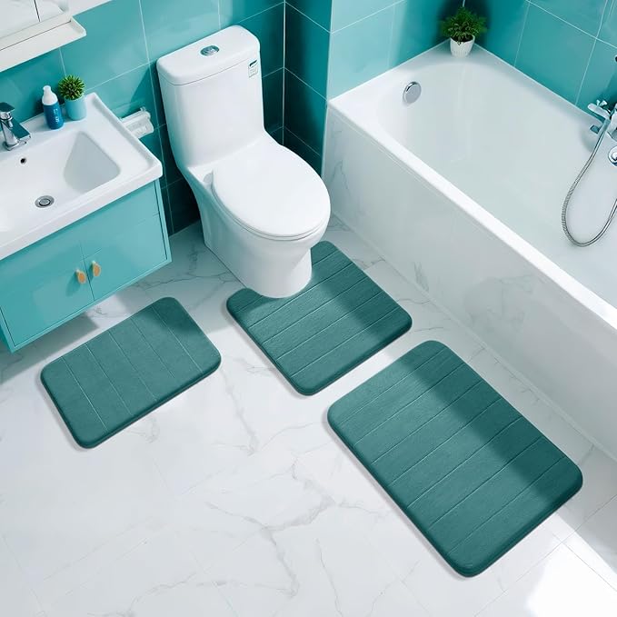 Yimobra Teal Bath Mat 24x17 Inch, Super Soft Absorbent Memory Foam Bathroom Rug Non Slip, Quick Dry, Machine Washable Floor Carpet for Tub Shower, Home Decor Accessories