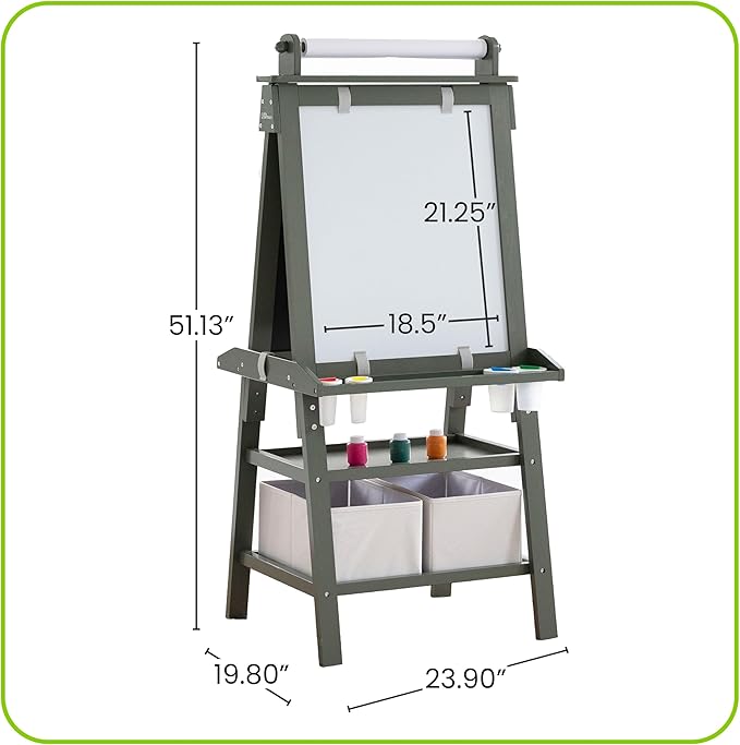 Little Partners Deluxe Learn 'N Play Toddler Easel for Kids, Two-Sided Art Center with Chalkboard, Magnetic Dry Erase Whiteboard, Paper Feed, Storage Bins, Paint Containers (Olive Green)